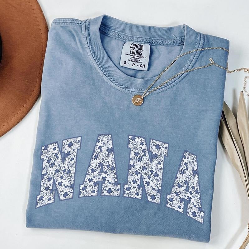 Comfort Colors Toile Nana Shirt, New Nana T-Shirt, Floral Mother Day Gift, Pregnancy Announcement, New Nana Grandma Shirt