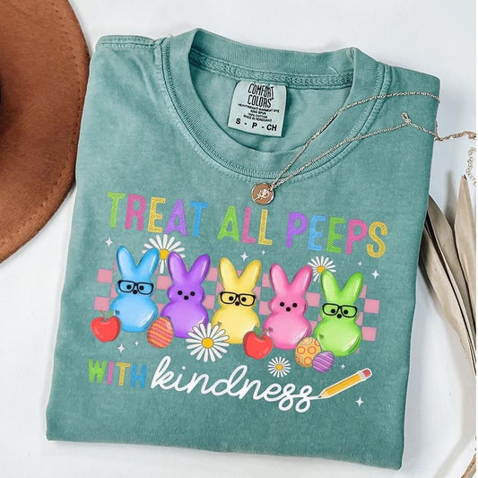 Comfort Colors Treat All Peeps With Kindness Shirt, Cute Teacher Easter Shirt, Easter Gift for Teachers, Teacher Spring Outfit