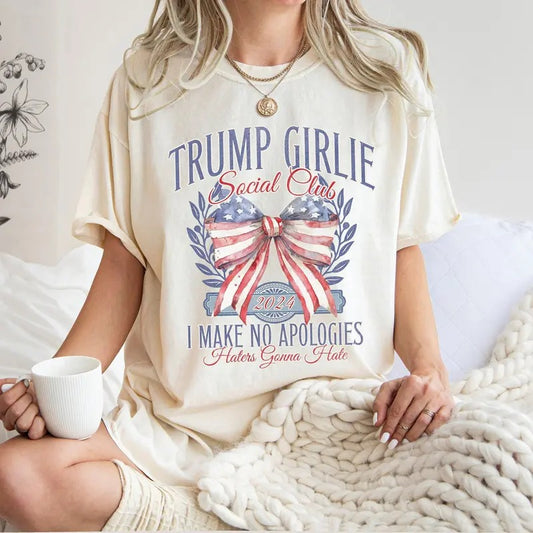 Comfort Colors Trump 2024 Shirt, Coquette Trump Social Club T-Shirt, Election Shirt 2024, Trump Girlie Bow Flag Tee, Maga Vote 2024