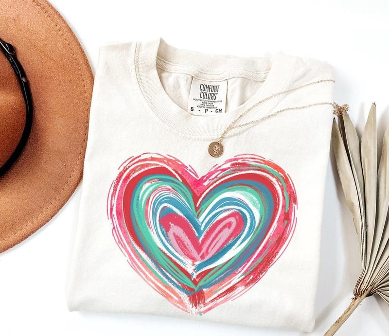 Comfort Colors Valentines Day Heart Shirt, Brushstroke Heart Shirt, Valentine's Day Tee, Coquette Valentine Shirt, Womens Love Tee