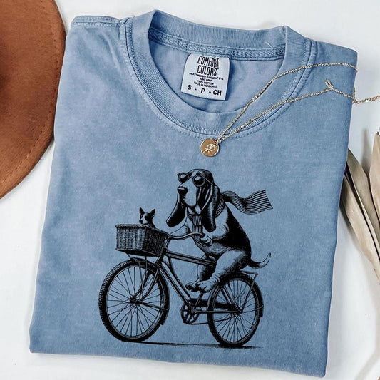 Comfort Colors Vintage Basset Hound Shirt, Retro Dog Shirt, Funny Dog T-Shirt, Cycling Dog T-shirt, Basset Mom Gift, Basset Dad Tee