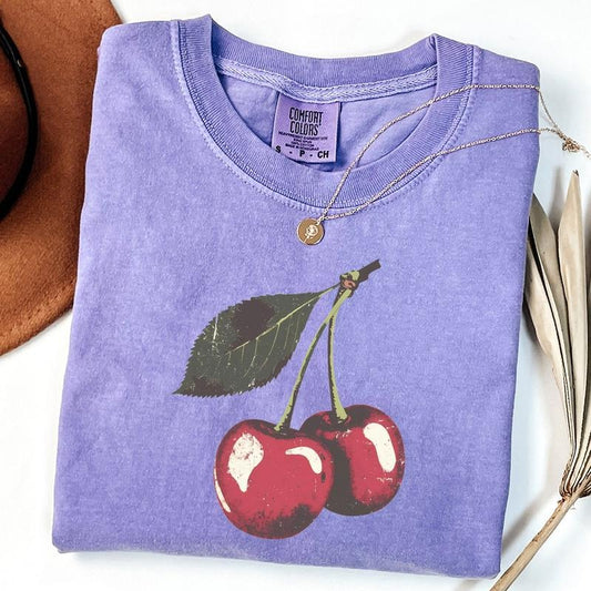 Comfort Colors Vintage Cherry Shirt, Cherry Tee, Fruit tshirt, Summer Shirt, Food Lover Gift, Retro Cherry Shirt, Cherries Tee
