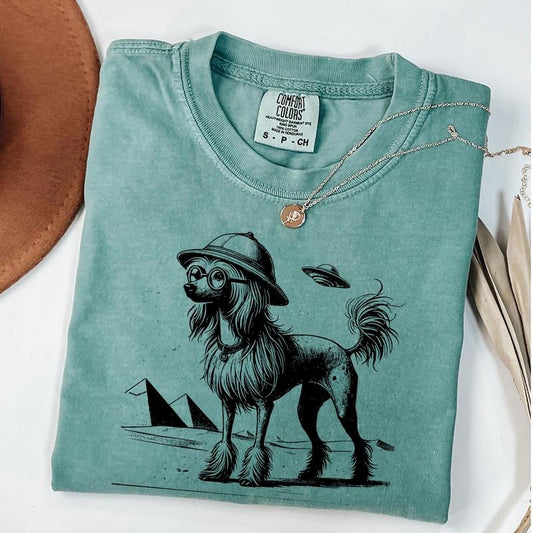 Comfort Colors Vintage Chinese Crested Shirt, Retro Dog Shirt, Funny Dog Tee, Dog Mom Gift, Pyramids Dog T-Shirt, Chinese Crested Egypt T-shirt