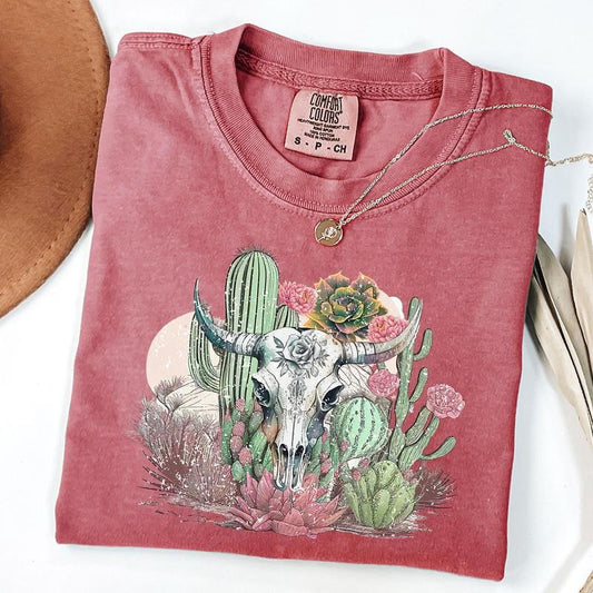 Comfort Colors Vintage Cow Skull Desert Western Shirt, Cow Skull Shirt, Trendy Western Tee, Western T Shirt, Gift For Her