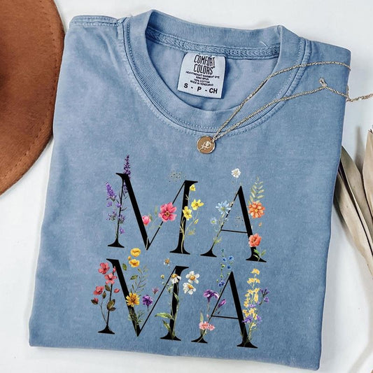 Comfort Colors Vintage Floral Mama Shirt, Wildflowers Mama T-Shirt, Gift For Mothers Day, Botanical Plant Mom Shirt, Mother's Day Gift for Mom