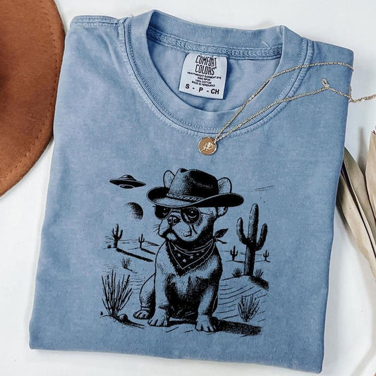 Comfort Colors Vintage French Bulldog Shirt, Frenchie Retro Shirt, UFO Western Tee, Cowboy TShirt, Wild West T-shirt, Frenchie Mom Gift