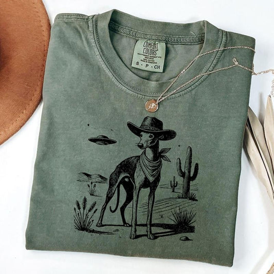 Comfort Colors Vintage Greyhound Shirt, Whippet Retro Shirt, Cowboy Dog Tee, Funny UFO Dog T-Shirt, Dog Mom Gift