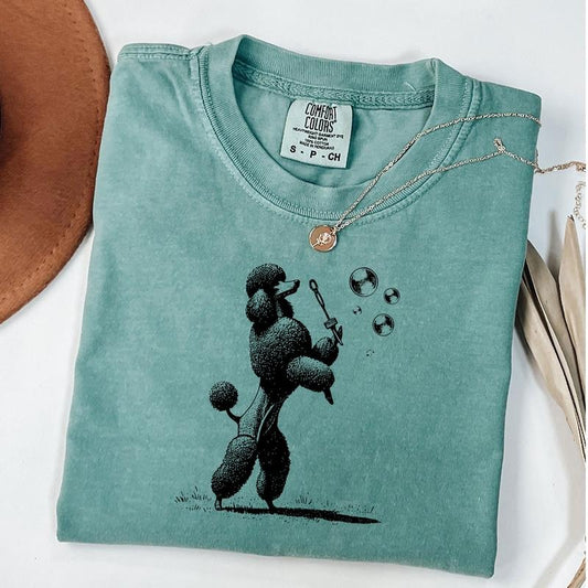 Comfort Colors Vintage Poodle Shirt, Retro Dog T-shirt, Dog Blowing Bubbles T-Shirt, Poodle Mom Shirt, Poodle Dad Tee