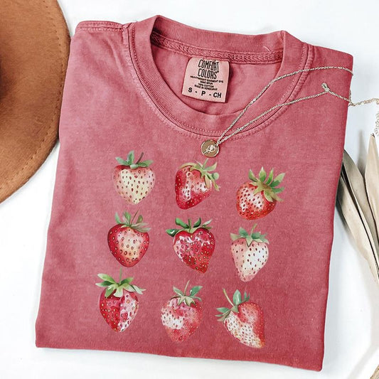 Comfort Colors Vintage Watercolor Strawberry Shirt, Retro Strawberry Tee, Strawberry Festival T-Shirt, Summer Vibes Shirt