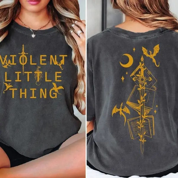 Comfort Colors Violent Little Thing 2-Sided Shirt, Fourth Wing Dragon Rider Tee ,Riders Quadrant Tee, Basgiath Shirt