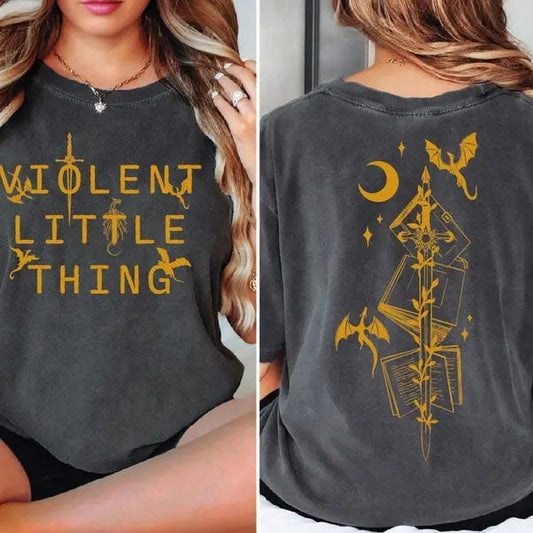 Comfort Colors Violent Little Thing 2-Sided Shirt, Fourth Wing Dragon Rider Tee ,Riders Quadrant Tee, Basgiath Shirt