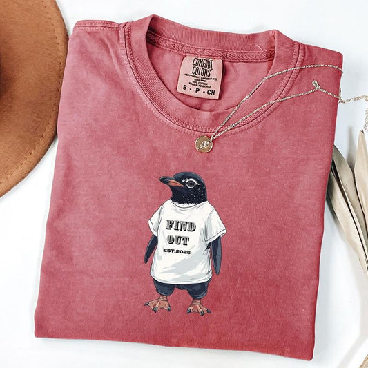 Comfort Colors Viral Penguin Find Out T-Shirt, Tariff Tee, Funny Political Shirt 2025, Penguin Meme Tee, EST 2025 Protest Shirt, Funny Tariff T-Shirt