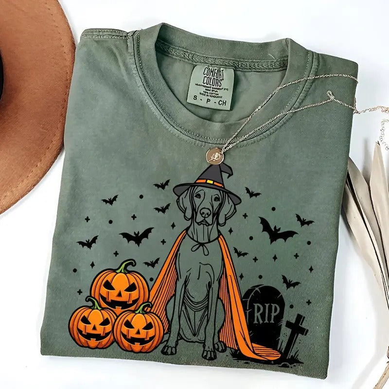 Comfort Colors Vizsla Halloween Shirt | Witch Dog T-Shirt | Spooky Pumpkin Vizsla Tee | Vizsla Dog Lover Gift | Hungarian Vizsla Mom Comfort Colors Shirt