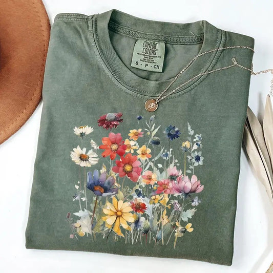 Comfort Colors Watercolor Wildflowers Shirt, Cottagecore Shirt, Boho Floral T-Shirt, Botanical Shirt, Nature T-Shirt