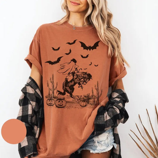 Comfort Colors Western Ghost Shirt, Halloween Party Tee Bats T-shirt, Spooky Season Shirt, Vintage Halloween Tee