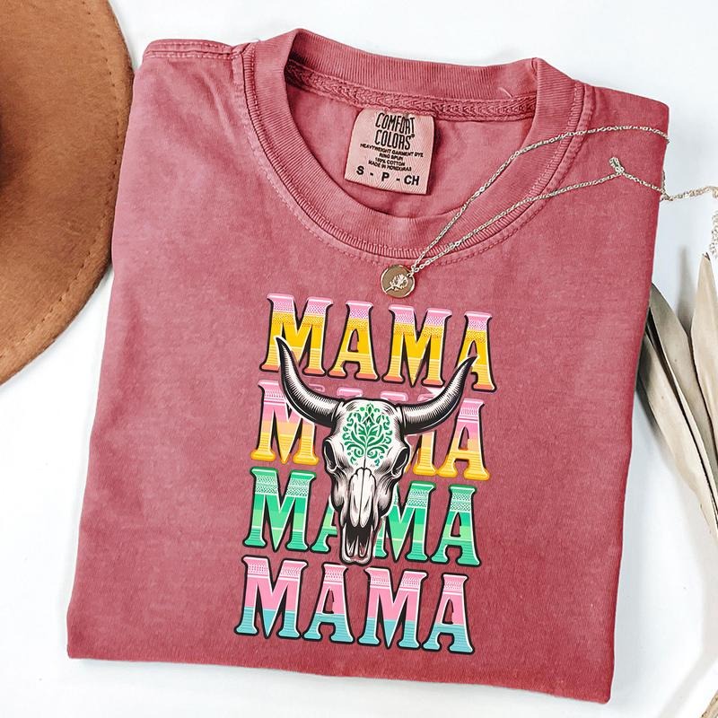 Comfort Colors Western Mama T-Shirt, Howdy Cowhide Shirt, Cow Skull Tee, Gift For Western Mom