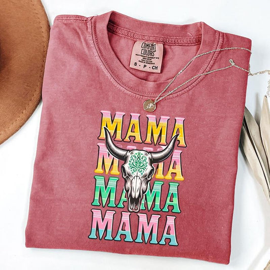 Comfort Colors Western Mama T-Shirt, Howdy Cowhide Shirt, Cow Skull Tee, Gift For Western Mom