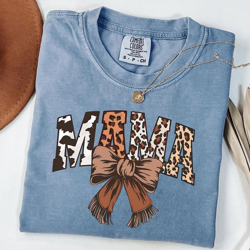 Comfort Colors Western Mama Tee, Coquette Mama Shirt, Mama Cow Print T-Shirt, Leopard Mama Shirt