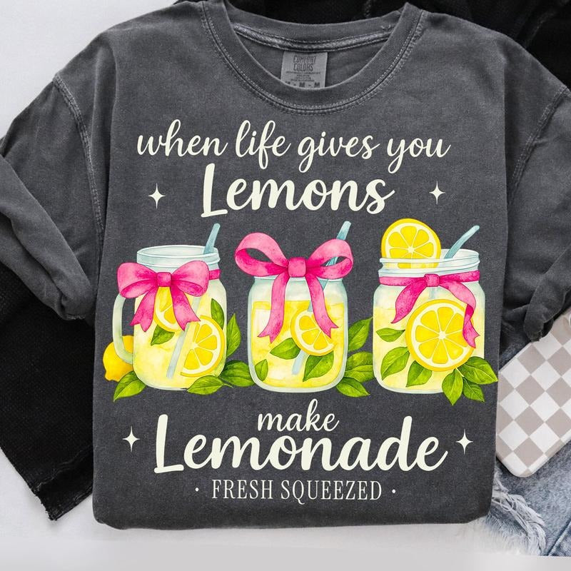 Comfort Colors When life gives you Lemons T-Shirt, Lemons Shirt, lemonade T-Shirt, Funny Make Lemonade Shirt, Retro Fancy Lemon Coquette T-Shirt