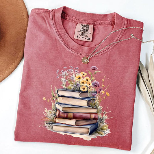 Comfort Colors Wild Flower Book Shirt, Book Lover Tee, Bookworm Tshirts, Reading Shirt For Librarian, Teacher Gift