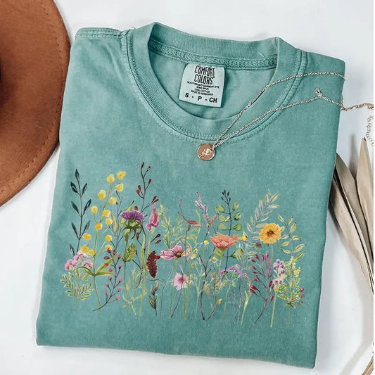 Comfort Colors Wild Flowers Shirt, Vintage Botanical Shirt, Pastel Floral T-Shirt, Gift for Garden Lover, Wildflowers Tee