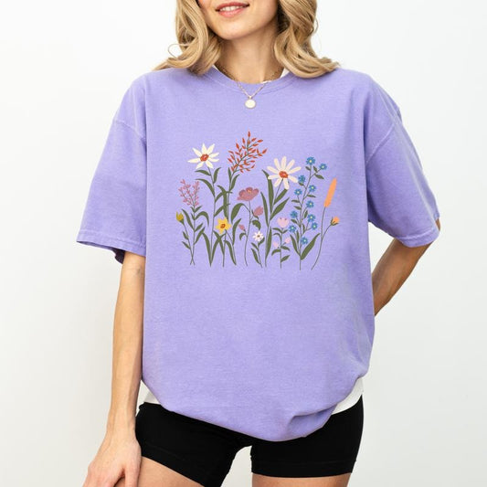 Comfort Colors Wildflower Botany Shirt, Floral T-shirt For Women, Wildflowers Graphic Tee, Flower Crewneck Sweatshirt, Floral Women Tee, Flower Lover Gift, Comfy Long Sleeve Pullover, Womenswear, Cotton Fabric Relaxed Fit Style
