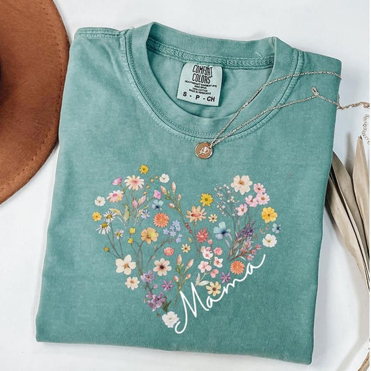 Comfort Colors Wildflower Mama Shirt, Bohemian Floral Mama Shirt, Flower Mom Shirt, Mom Heart Shirt, Mothers Day Gift for Mom