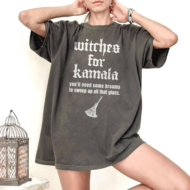 Comfort Colors Witches for Kamala Shirt, Halloween Witch Shirt Kamala Harris Shirt 2024 President Election Shirt Feminist T-Shirt