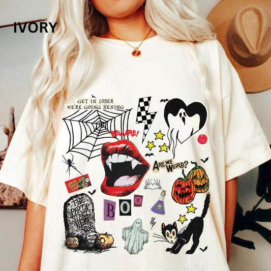 Comfort Colors shirt Retro Graphic Halloween T-shirt, Print t-shirt, Vintage Halloween Sweatshirts, Halloween Tok, fall Crewnecks, fall sweaters, spooky shirt, trending T-shirt, Oversized, Cotton, Ghost cartoonstyle{n002}2