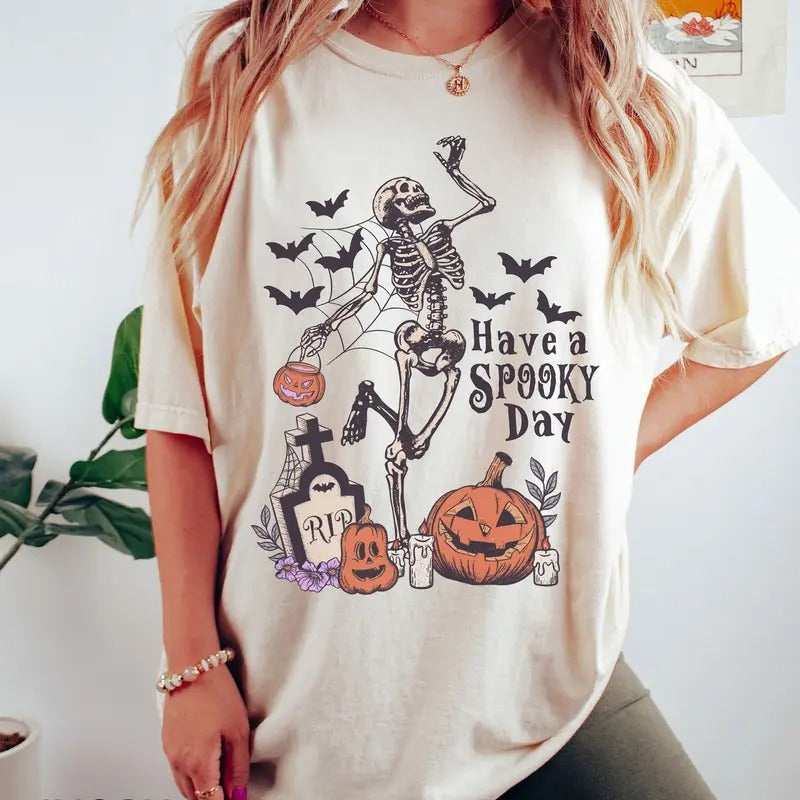 Comfort Colors, Have a spooky day t-shirt, Halloween Shirt, Witch Tshirt, Gift For Halloween, iprintasty halloween, Skeleton Fall Halloween
