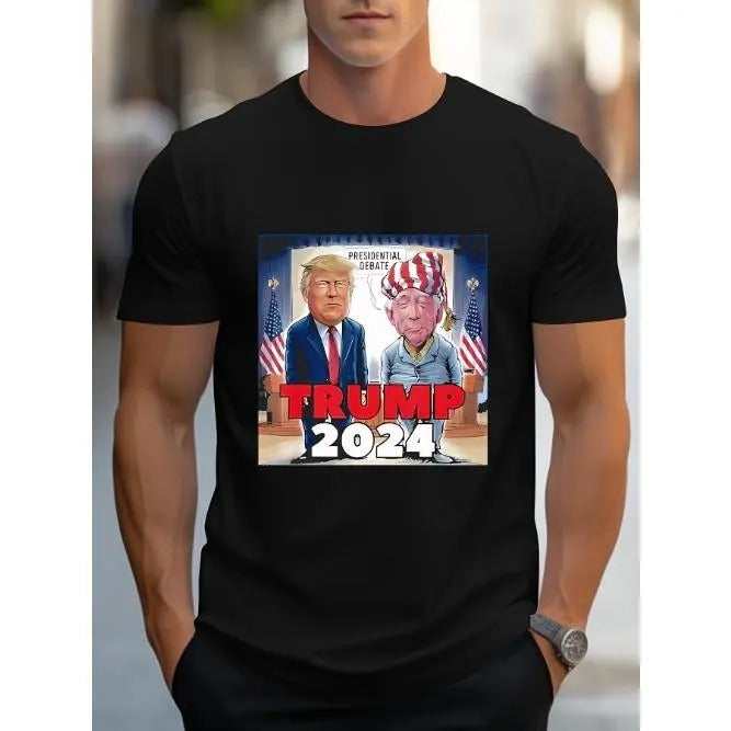 Comfortable and breathable high quality men's crewneck T-shirt, Trump print T-shirt, Men's summer casual and comfortable T-shirt, men's daily activity short sleeve top Made in USA
