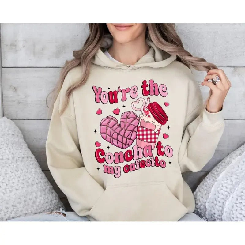 Concha Valentine Sweatshirt, Retro Mexican Valentine Shirt, Conchas Pan Dulce Heart Hoodie, Valentine's Day Mexican Food, Unisex Sweater Pullover Tee