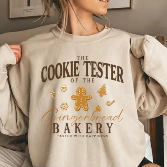 Cookie Baker Crewneck Sweatshirt, Cookie Tester Sweater, Gingerbread Sweater, Christmas Season Sweater, Holiday Season Sweatshirt for Women Cotton Fabric