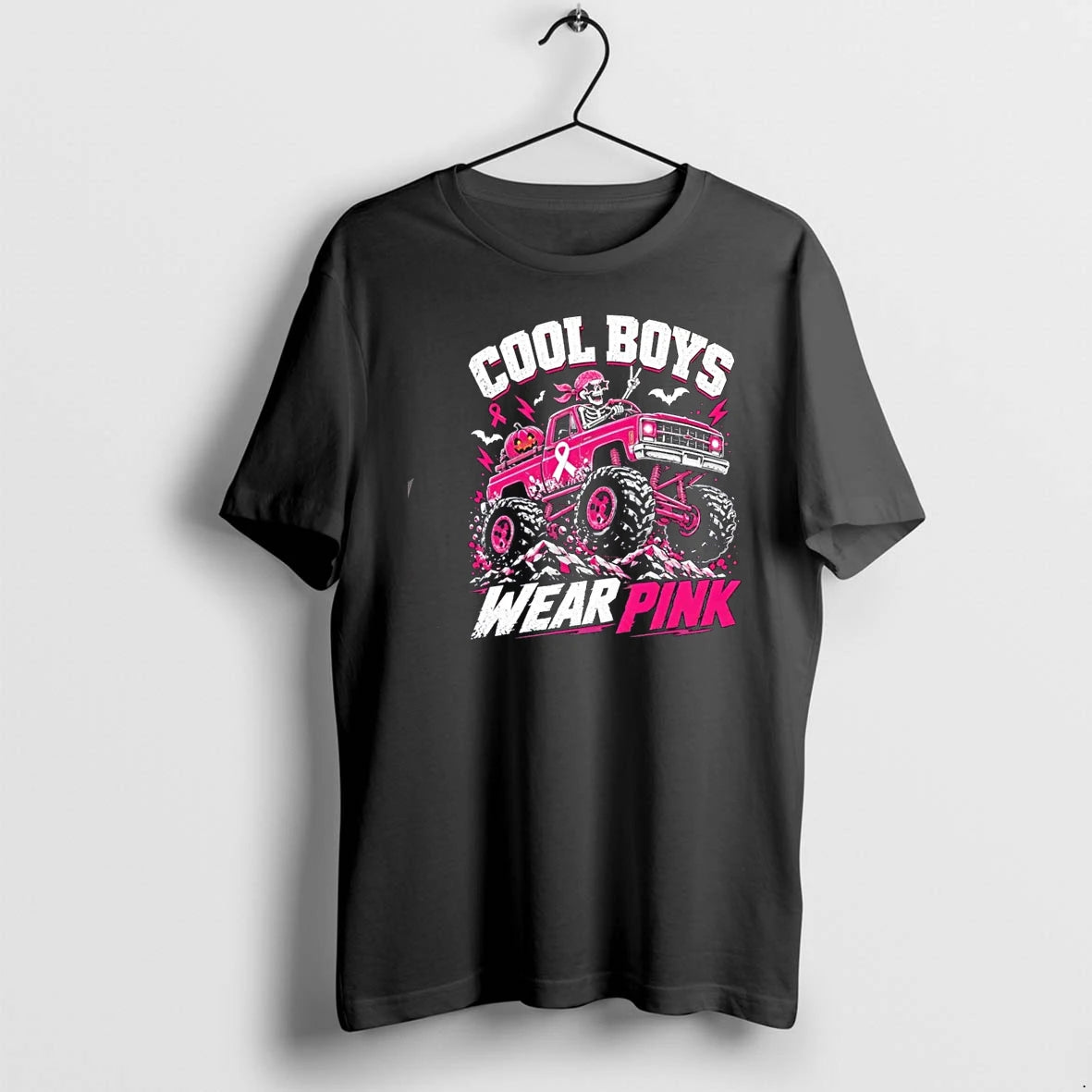 Cool Boys Wear Pink Skeleton Monster Truck Breast Cancer Awareness Tshirts Sweater