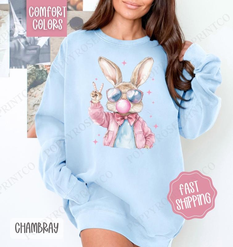 Cool Bunny Comfort Colors Sweatshirt, Cute Easter Women's Crewneck, Trendy Bunny Women's Sweater, Gift for Her