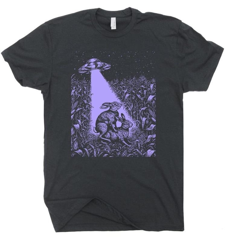 Cool Ufo T Shirt Funny Alien Shirt Ufo Cow Abduction Shirt Crazy Bad Vintage Bunny Graphic Tee Flying Saucer vintage graphic tees