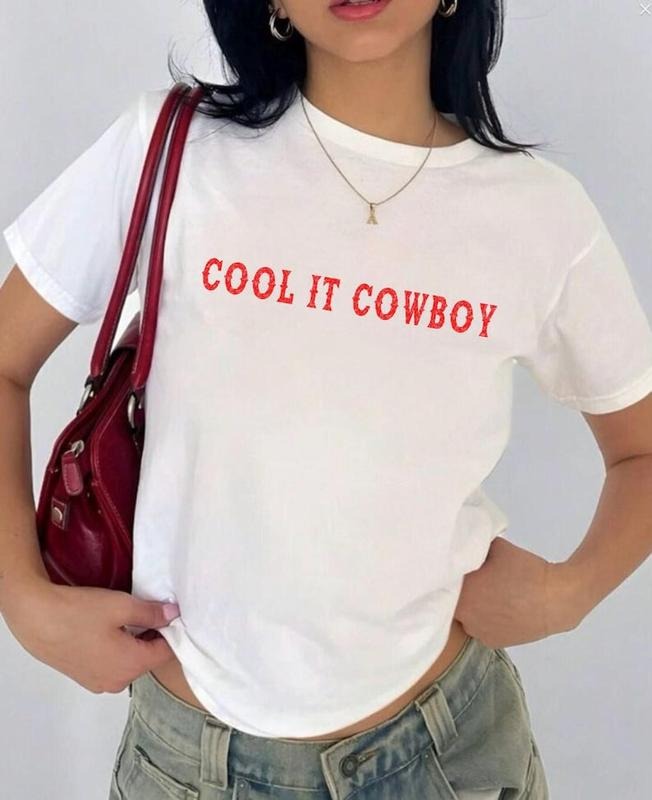Cool it cowboy baby tee, Cowgirl western aesthetic shirt, Crop top, Summer Festival outfit, y2k baby tee, gift for girlfriend, humor babytee
