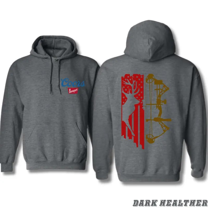 Coors Banquet Hoodie - Bold Deer and Bow Design, Perfect for Hunters and Coors Fans, Cozy Hoodie for Outdoor Adventures and Everyday Comfort