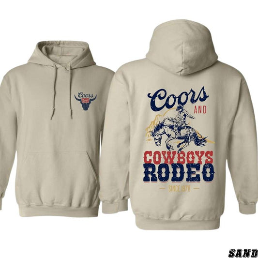 Coors Banquet Hoodie - Vintage Rodeo Design Featuring Cowboys in Action, camo country hoodies, men's western hoodies, Perfect for Rodeo Fans and Beer Enthusiasts, Unisex Hoodie for Ultimate Comfort and Classic Western Style Menswear Sweaters