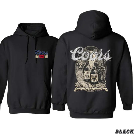 Coors Banquet Hoodie - Vintage Style Graphic Featuring Iconic Beer Bottles, Perfect for Coors Fans, Cozy and Classic - Menswear, Tops