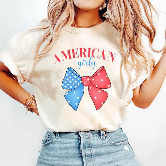 Coquette 4Th Of July T-Shirt, America T-Shirt, Usa T-Shirt, American Girly T-Shirt, American Flag T-Shirt Top Womenswear