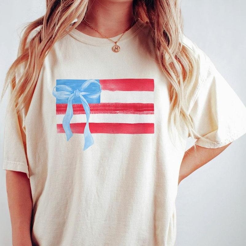 Coquette 4th of July Shirt, 4th of July Bows Shirt, American Flag Shirt, USA Tshirt, Independence Day Tee, 1776 America 4th of July Shirt, Comfort Women Shirt, Patriotic Shirt, Coquette Bow Shirt, Fourth of July Tshirt, 1776 Shirt Women Top