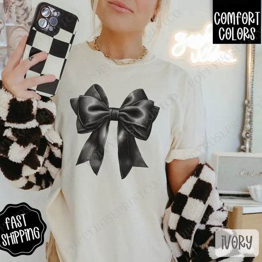 Coquette Black Bow Shirt Comfort Colors, Cute Bow Tshirt, Trendy Coquette Women's Tee, Gift for Her