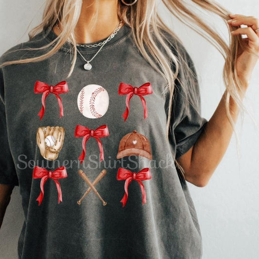 Coquette Bow Baseball Collage T shirt  | Pepper comfort colors t shirt