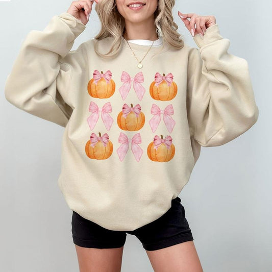 Coquette Bow Halloween Shirt, Pink Bow Pumpkin Shirt, Pumpkin Patch, Thanksgiving Tee, Coquette Halloween Shirt, Vintage Shirt for Women, Vintage Halloween Party Tee, Comfort Shirt for Mama, Thanksgiving Shirt, Autumn Tee for Mama, Women Top