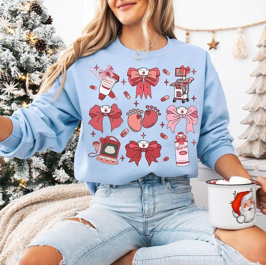 Coquette Bow Ultrasound Nurse Sweatshirt, Sonographer Christmas, Sono Tech Xmas Gift, Ultrasound Tech Holiday