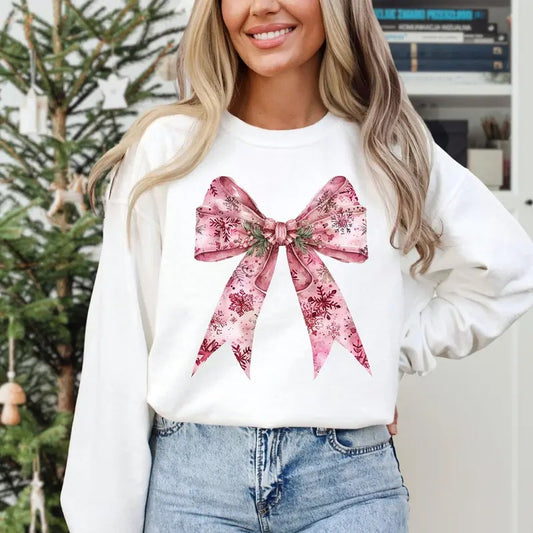 Coquette Bow Xmas Sweatshirt, Pink Bow Sweatshirt, Simple Bow for Christmas Sweatshirt, Women Gift for Christmas, Trending Shirt, Holiday Season
