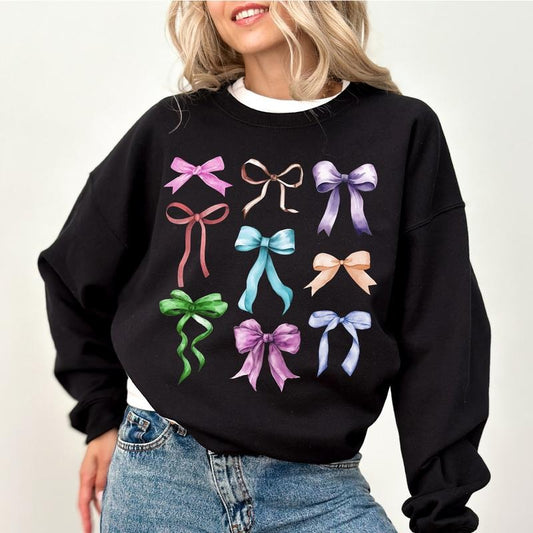 Coquette Bows Sweatshirt, Pastel Bows Vintage Sweater, Girly Apparel, Cottagecore Aesthetic Bows Crewneck, Coquette Ribbons Long Sleeve Pullover, Retro Ribbons Sweatshirt, Birthday's Gift, Women's Top, Womenswear, Soft Cozy Fabric Sweatshirt