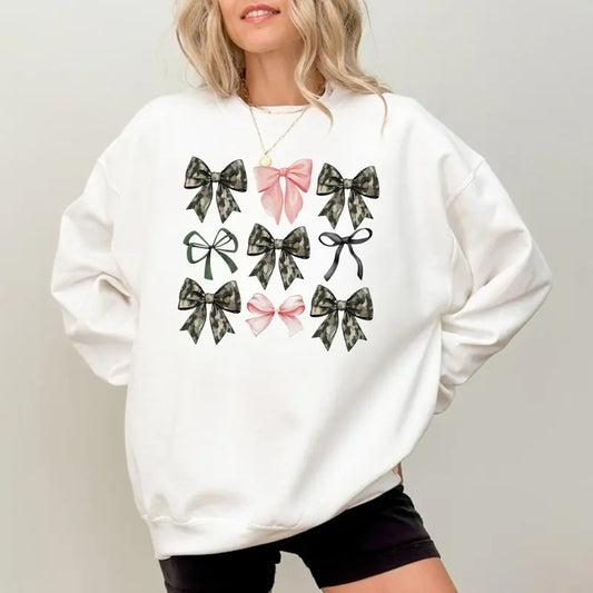 Coquette Camouflage Bows Shirt, Camo Bow Sweatshirt, Hunting Old School Camo Shirt, Vintage Camouflage Fashion, Cute...