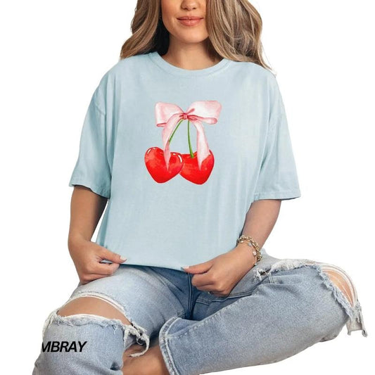 Coquette Cherry Shirt, Pink Bow Shirt, Coquette Aesthetic, Trendy Cherry Tshirt, Soft Girl Era, Girlie Shirt, Gift For Her, Unisex T-Shirt, Gifts For Her, Short Sleeve Tee Shirt, Gifts For Birthday Fit Top